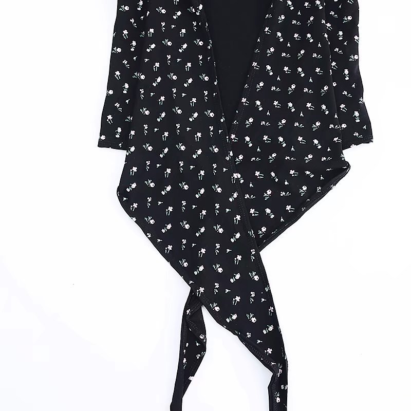 Women Self Tie Front Wrap Tee Print Floral T-shirt V neck Long Sleeve Two Ways Top 201029