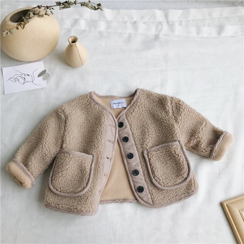 Autumn Winter New Arrival Korean Version pure color woolen warm fashion thickened coat for cute sweet baby girls and boys 201126
