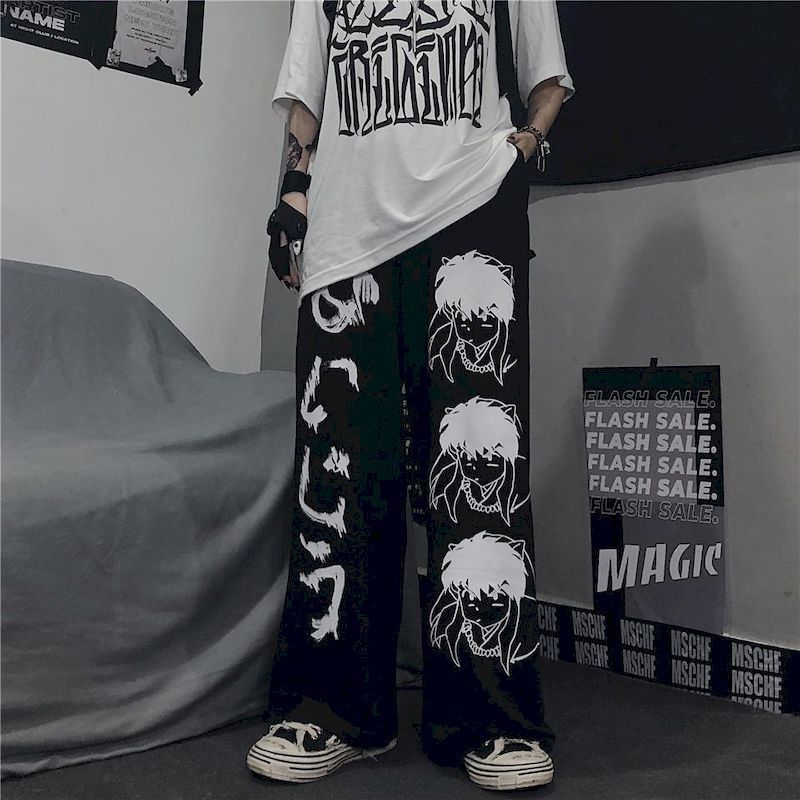high street cartoon men joggers wide leg pants sweatpants couple clothes vintage Harajuku trousers straight casual plus size 201128