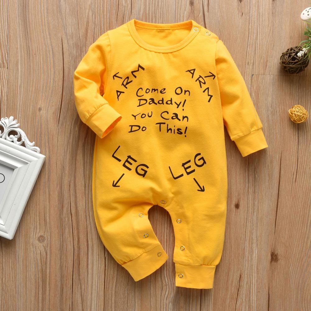 Newborn Baby Boys Girls Romper Long Sleeve Letter Come On Daddy!You Can Do This! Jumpsuit Pajamas Infant Clothing Baby Clothes 201027