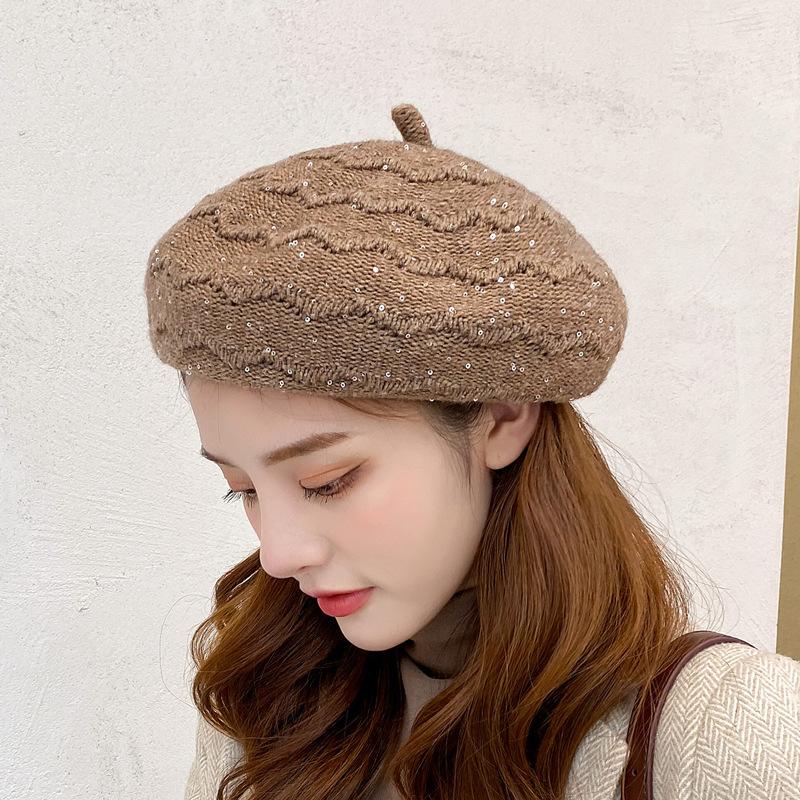 Women Beret Autumn Winter Warmth All-match Crimped Sequin Knitted Hat Pure Color Korean Version Ladies Caps, 01
Women Beret Autumn Winter Warmth All-match Crimped Sequin Knitted Hat Pure Color Korean Version Ladies Caps, 01