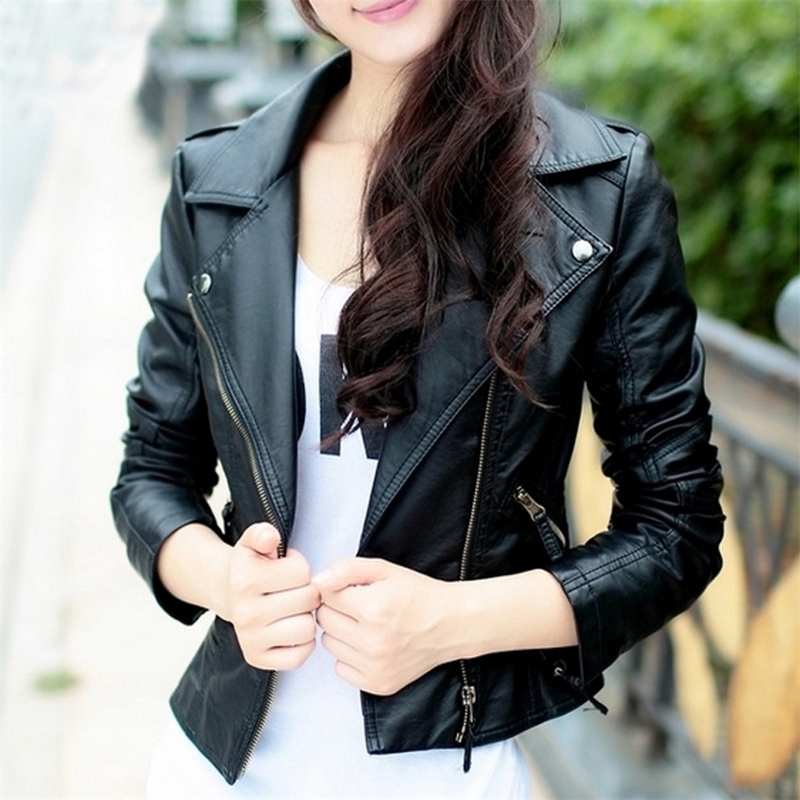 Perfecto Femme Cuir Leather Jacket Women Slim Black Red Fashion Multiple Zippers Leather Coats Ladies PU Biker Woman Jackets 201029