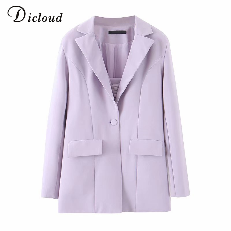 DICLOUD Violet Oversize Blazer With Pocket Women Autumn Winter Long Sleeve Solid Jacket Office Lady Fashion Streetwear 201114