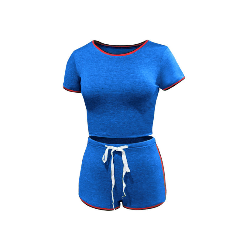 Women Short Sleeve Set 2 Piece Summer Casual Seamless Sport Suit Gym Clothes Crop Top Shirt High Waist Shorts Sportswear T200605