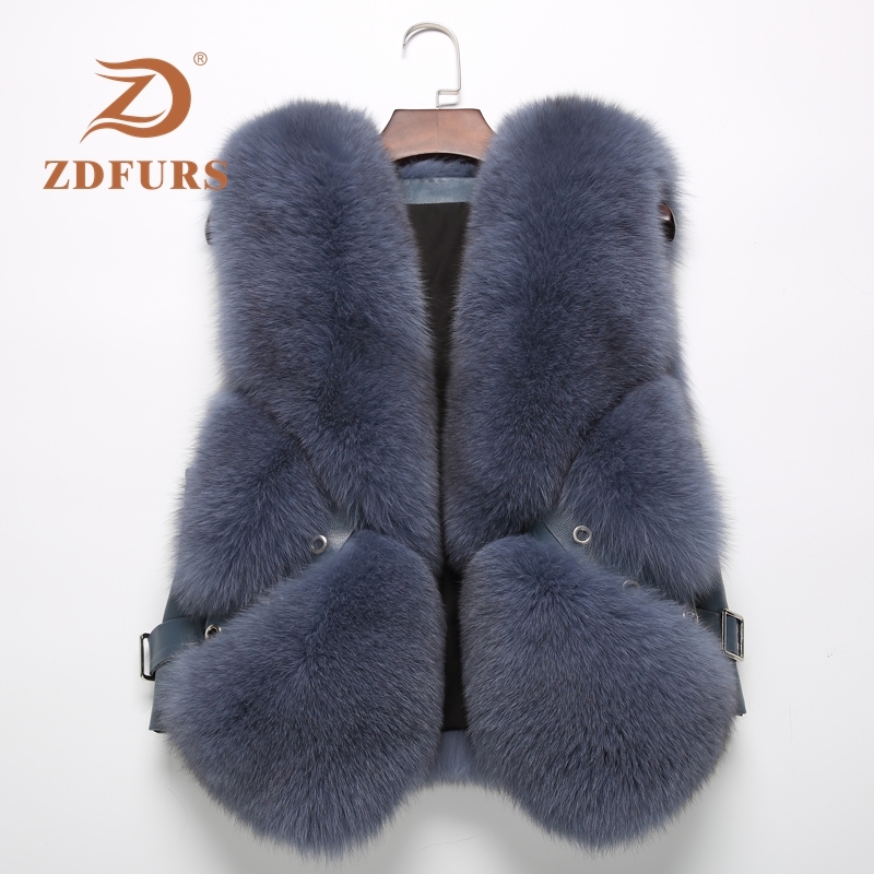 ZDFURS*Natural Waistcoat Short sleeveless Vestwoman winter warm Natural Vest Real Jacket Fox Fur Coats 201214