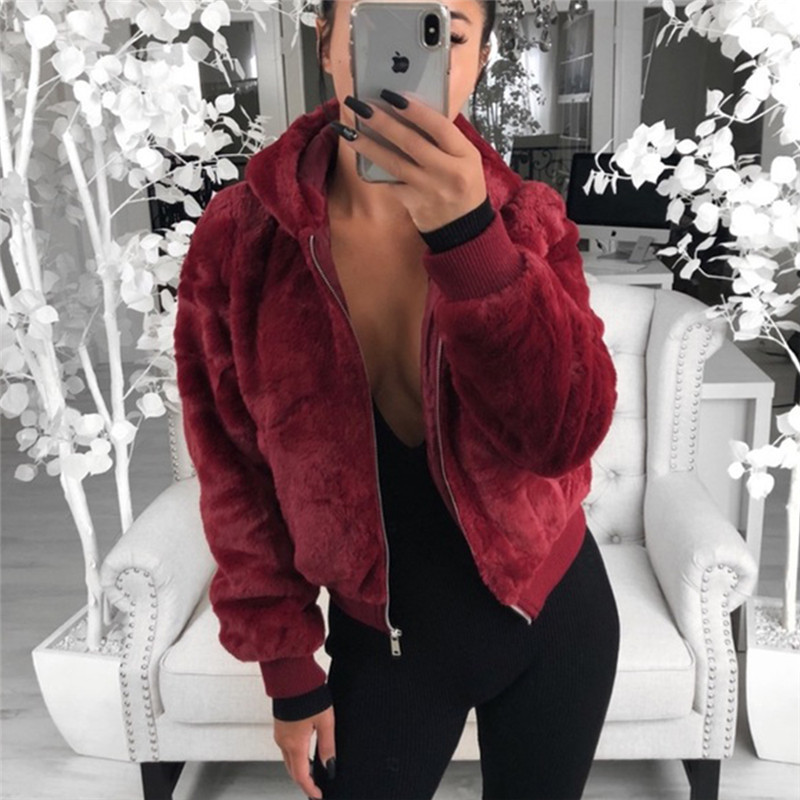 2019 Winter Women Hoodie Warm Long Sleeve Fleece Jackets Crop Tops Zip Up Punk Outwear Coats with Pockets Large size Short Coat T200111