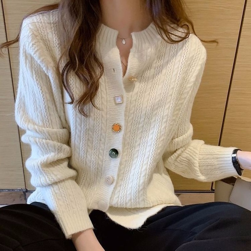 spring and autumn retro cardigan ladies loose round neck knitted top lazy style cardigan jacket sweater women 201222