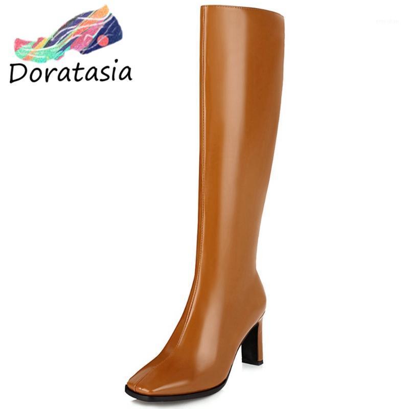 

DORATASIA On Sale Women Square Toe Zipper Shoes 2020 Designer Brand Boots Women Fashion High Heels Mid Calf Boots1, White