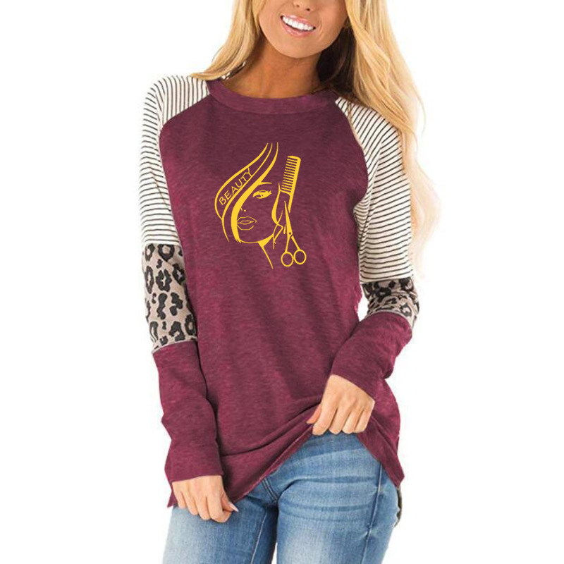 Hair Beauty Salon Barbershop Sexy Women T-Shirts Cotton Fashion Print T Shirt Long Sleeve Loose Fit Clothes Plus Size 201028