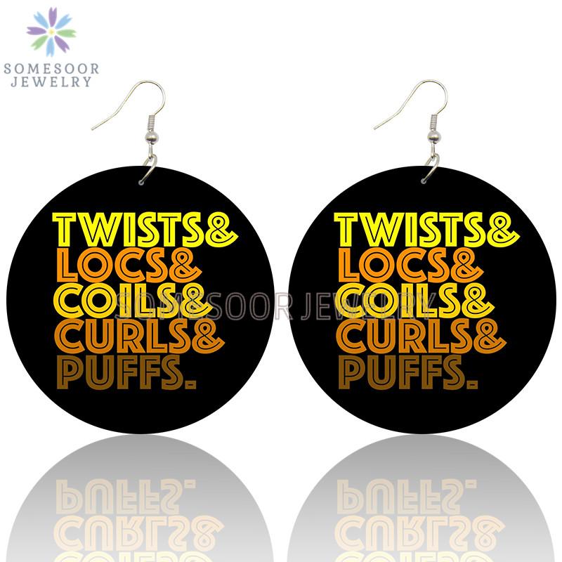 SOMESOOR Twists Locs Coils Curls Curvy Black Sayings Wooden Drop Earrings Both Sides Printed Melanin Words Loops For Women Gift
SOMESOOR Twists Locs Coils Curls Curvy Black Sayings Wooden Drop Earrings Both Sides Printed Melanin Words Loops For Women Gift