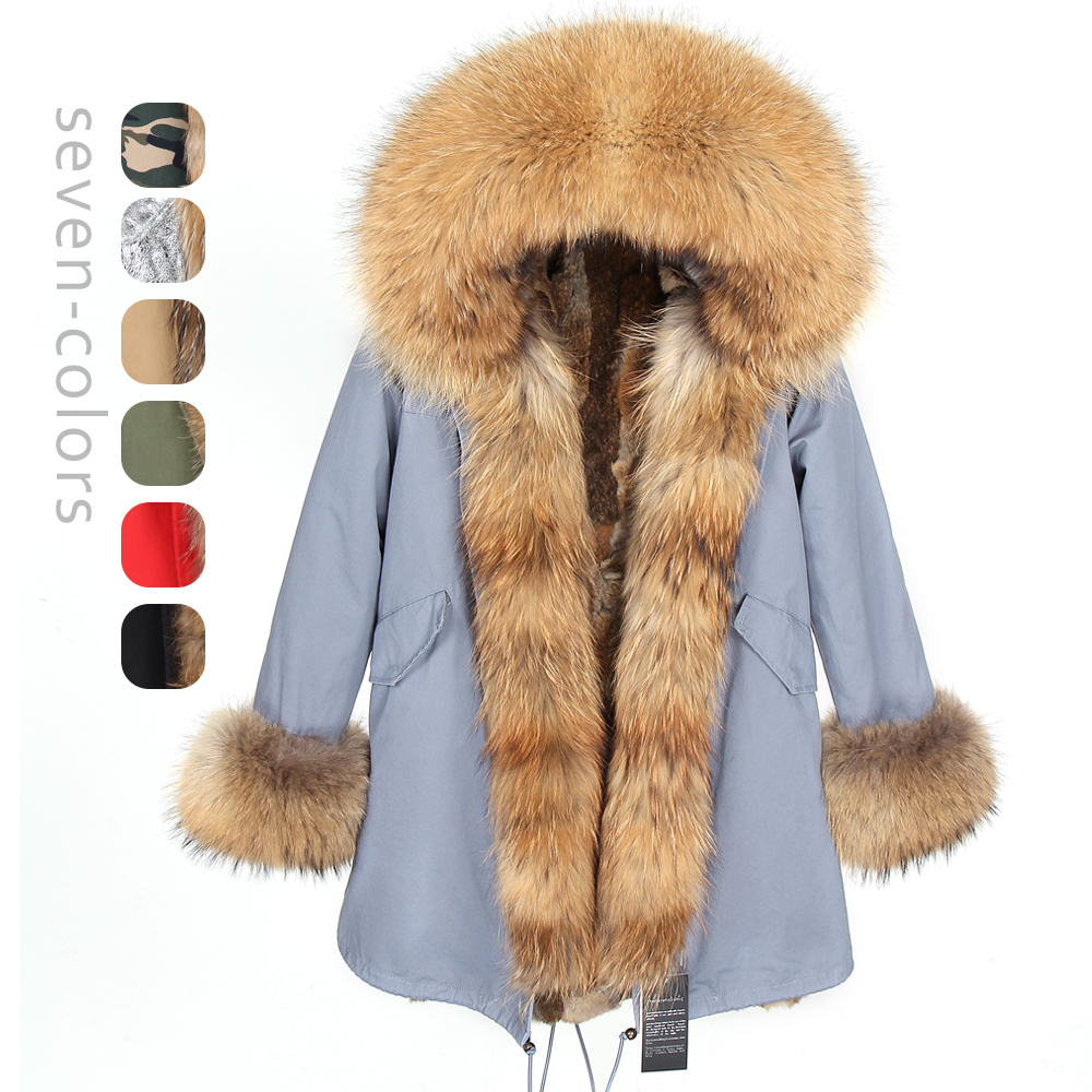Jacket women Winter Coat Long Parka Waterproof Big Natural Raccoon Collar Hood Thick Warm Real Rabbit Fur 201103
