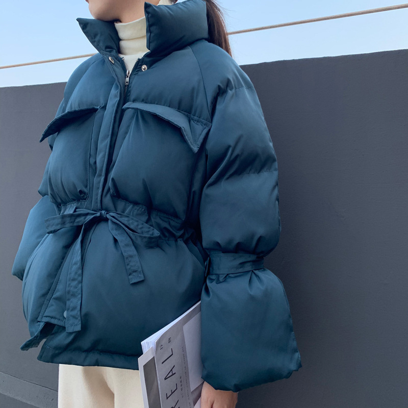 Cotton-Padded Clothes Women's Korean-Style Short Cotton Overcoat Floral Sleeves Loose-Fit Down Cotton Coat Women Puffer Jacket 201019