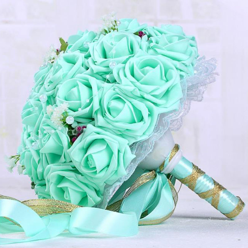 30 Rose Wedding Bouquets Handmade Bridal Flower Party Gifts Wedding Accessories Flowers Pears beaded with Ribbon