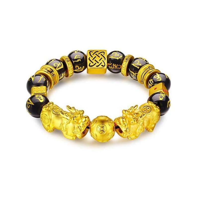 Chinese Feng Shui Obsidian Stone Beads Bracelet Men Women Unisex Wristband Gold Black Pixiu Bring Wealth And Good Luck Bracelet
Chinese Feng Shui Obsidian Stone Beads Bracelet Men Women Unisex Wristband Gold Black Pixiu Bring Wealth And Good Luck Bracelet