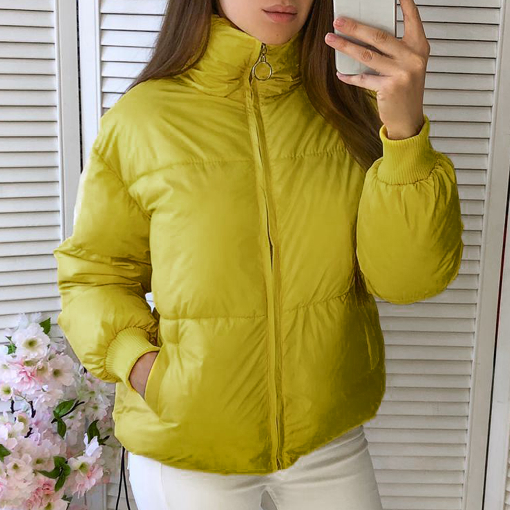 NIBESSER 2019 Glossy New Winter Cotton Padded Jacket For Women Thick Bright Black Short Shiny Jacket Yellow Red Cotton Parkas T200114
