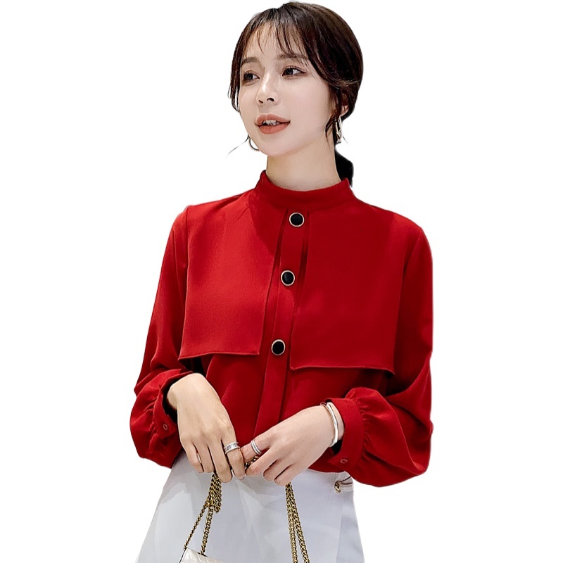 2021 New in spring of 2021, new thin shirt the turtleneck standing and double-tilting face inward with western style long sleeve top, Apricot
2021 New in spring of 2021, new thin shirt the turtleneck standing and double-tilting face inward with western style long sleeve top, Apricot
