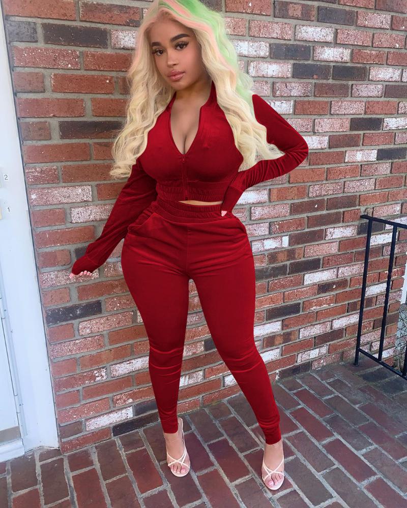 Woman Outfit Two Piece Sets Solid Color Autumn Winter Sport Tracksuit Long Sleeve Top And Pants Women Suit Workout Clothes