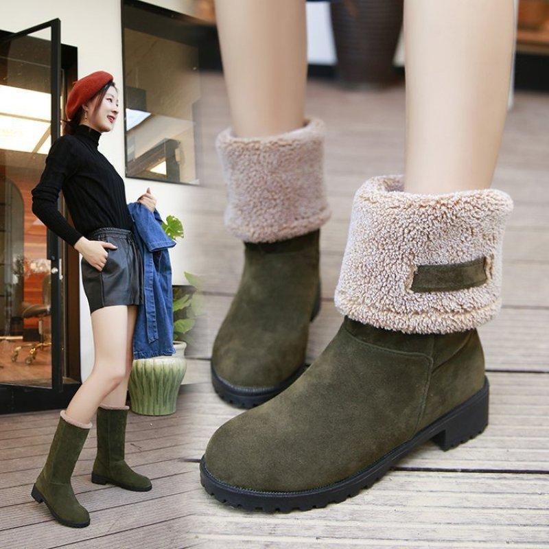 Women Snow Boots Ladies Flock Warm Short Plush Boots Solid 3cm Heels Casual Winter, Black