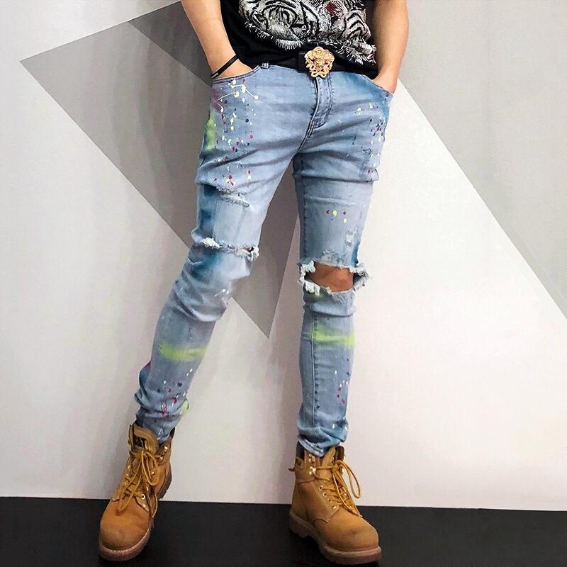 2020 new high Street ink spray wash water stretch ripped jeans slim slim-fit jeans for men, Black
2020 new high Street ink spray wash water stretch ripped jeans slim slim-fit jeans for men, Black