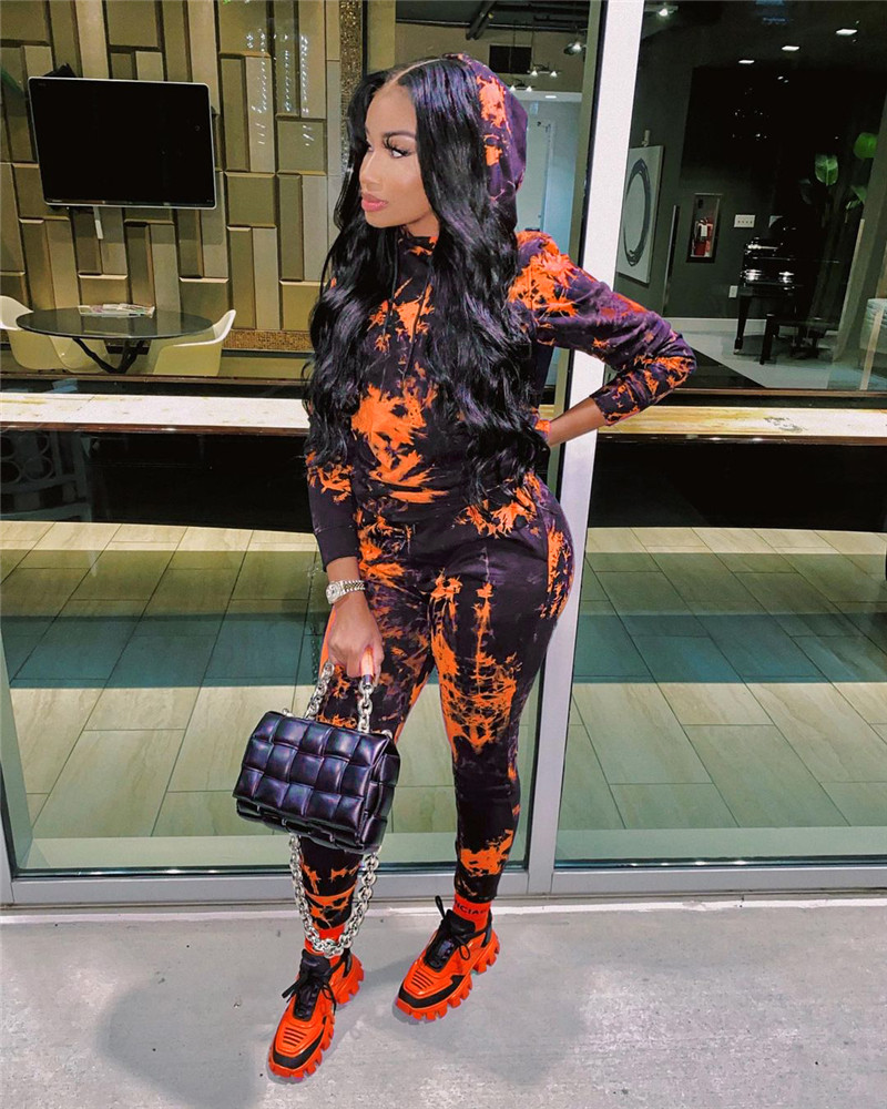 Women hooded outfits tie dye Tracksuit casual 2 piece set long sleeve hoodies+legging winter clothes jogger suit plus size sportswear 4305