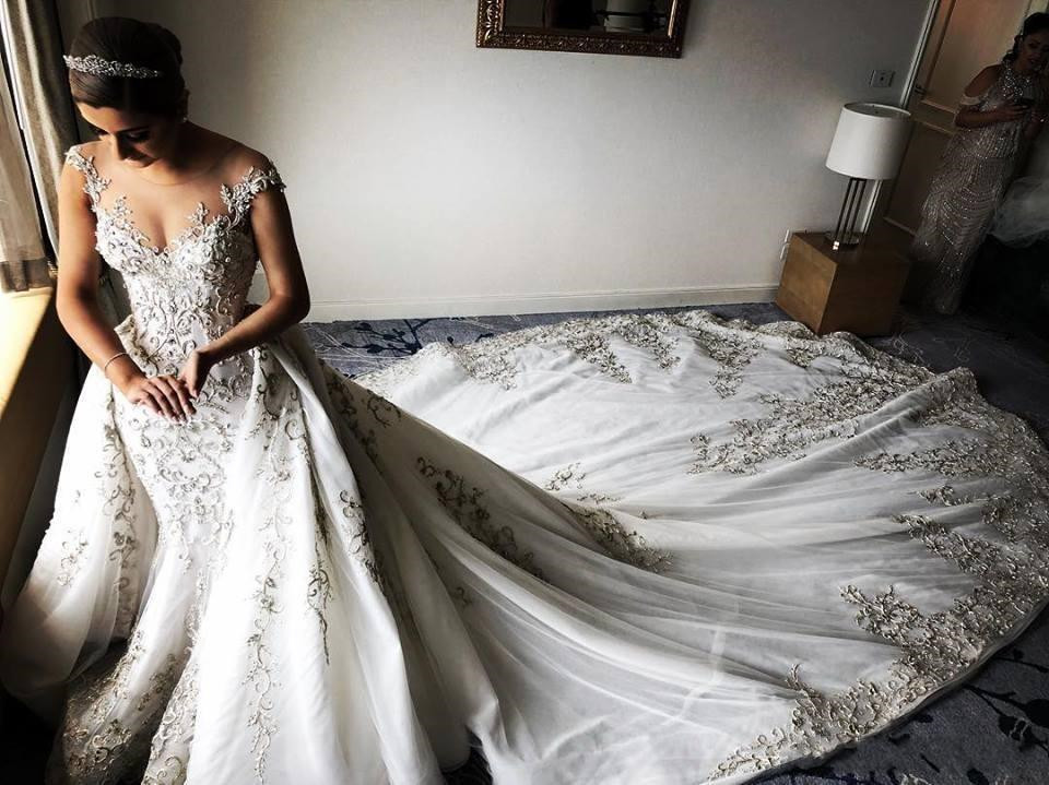 Sheer O-neck Princess Mermaid Wedding Dresses with Detachable Train Sparkly Crystal Lace Applique Beaded Arabic Bridal Gowns