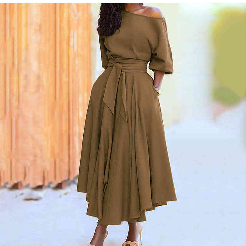 Spring Autumn Sexy Diagonal Collar Boho Dress Fashion Casual Green Black Lace Up Elegant Maxi Dresses Women Robe Femme, Black;gray
Spring Autumn Sexy Diagonal Collar Boho Dress Fashion Casual Green Black Lace Up Elegant Maxi Dresses Women Robe Femme, Black;gray
