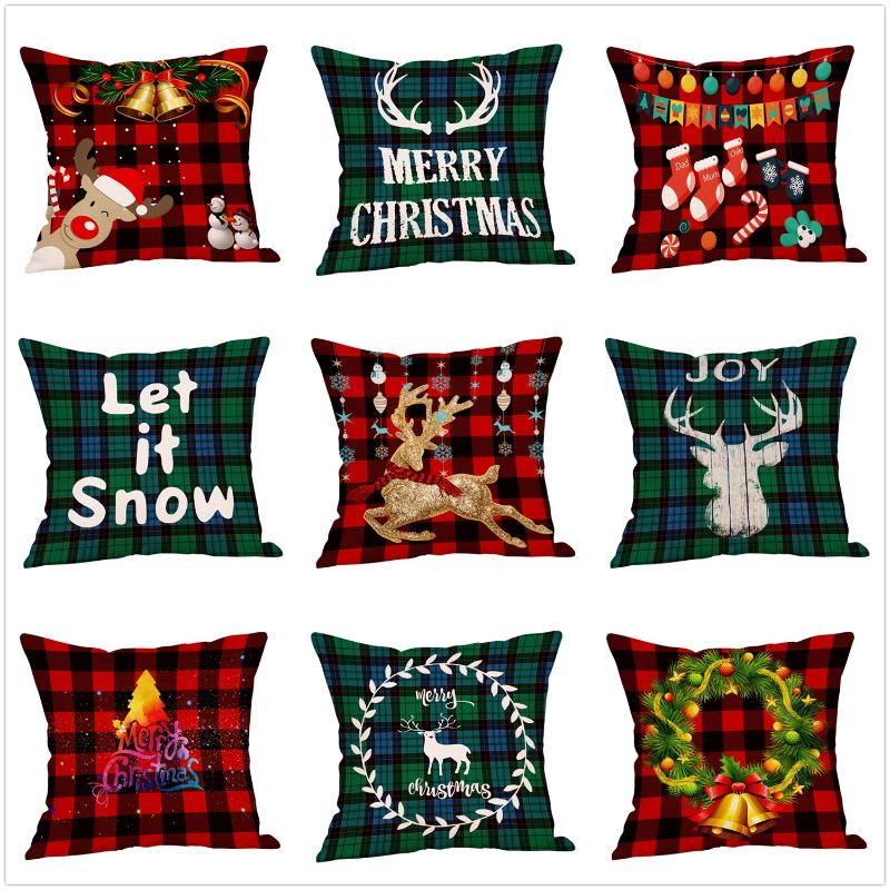 

Christmas hug pillowcase checkered linen sofa pillow waist pillow cushion cover cross-border custom Christmas hug pillowcase