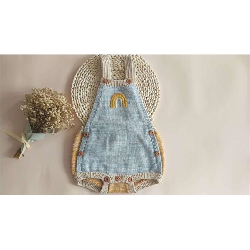 Knitted Baby Clothes Newborn Baby Romper Jumpsuit Boy Rainbow Embroidery Infant Baby Girl Romper Toddler Romper Boy Overalls 201028
