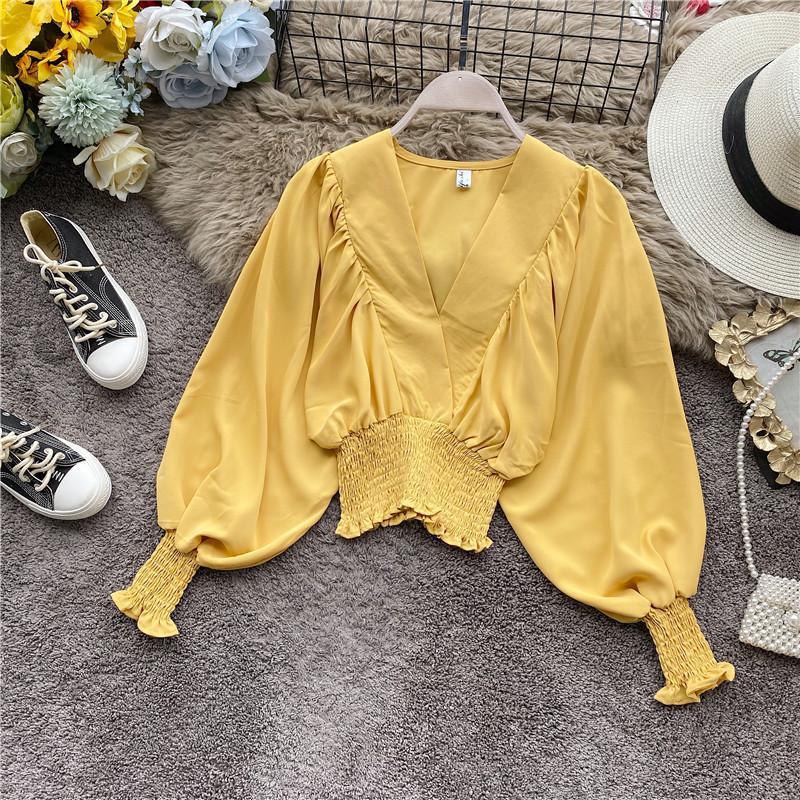 Solid Short High Waist Women Blouse Summer New Lantern Sleeved Office Lady V-Neck Pulls Outwear Tops, See chart 
Solid Short High Waist Women Blouse Summer New Lantern Sleeved Office Lady V-Neck Pulls Outwear Tops, See chart