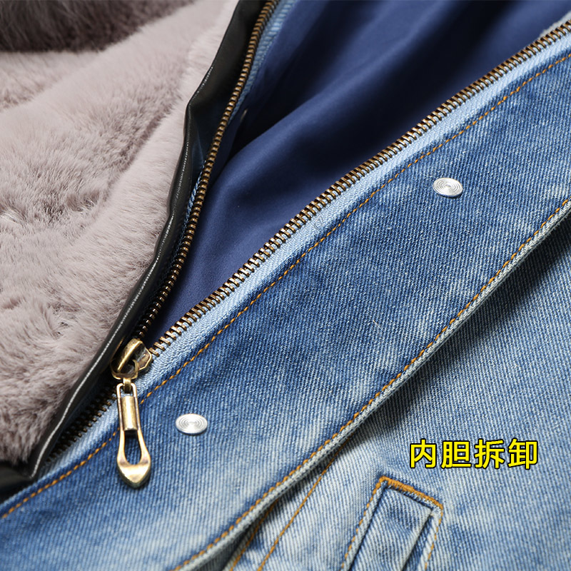 Maomaokong natural rabbit fur lined denim jacket fox fur coat coat fashion denim fox fur warm lady winter jacket women parka Y201006