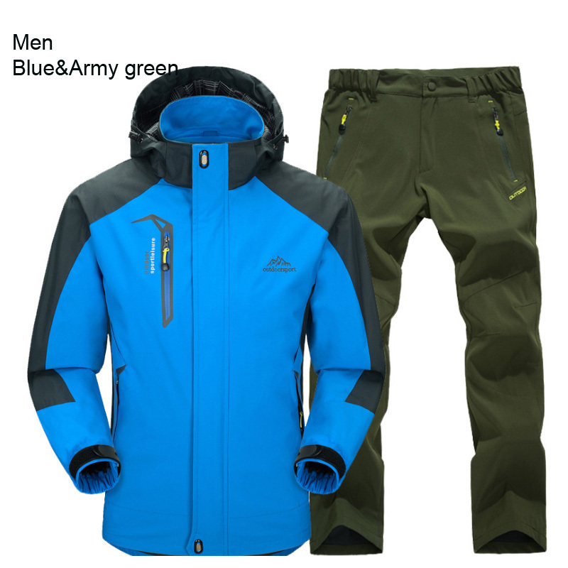 TRVLWEGO Man Trekking Hiking Fishing Outdoor Coat&Pants Set Black Sports Single Jackets & Quick-drying Camping Trouser Suit 201127