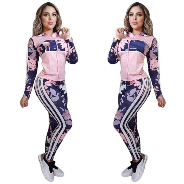 Womens Active Tracksuits Fashion Flowers Pattern with Stripe Outfits 2020 Autumn Jacket & Leggings for Wholesale Trendy 2 Pieces Sets, Pink
Womens Active Tracksuits Fashion Flowers Pattern with Stripe Outfits 2020 Autumn Jacket & Leggings for Wholesale Trendy 2 Pieces Sets, Pink