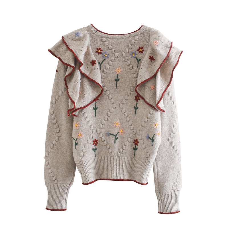 Vintage Stylish Floral Ruffle Embroidered Cardigan Sweater Women Fashion Spring And Autumn Warm Suterwear Casual Tops 201224