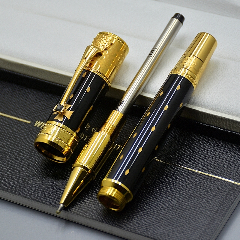 wholesale Rollerball pen Ballpoint pen Fountain pens Black Golden Silver engrave Diamond inlay Cap Business office supplies with Serial Number