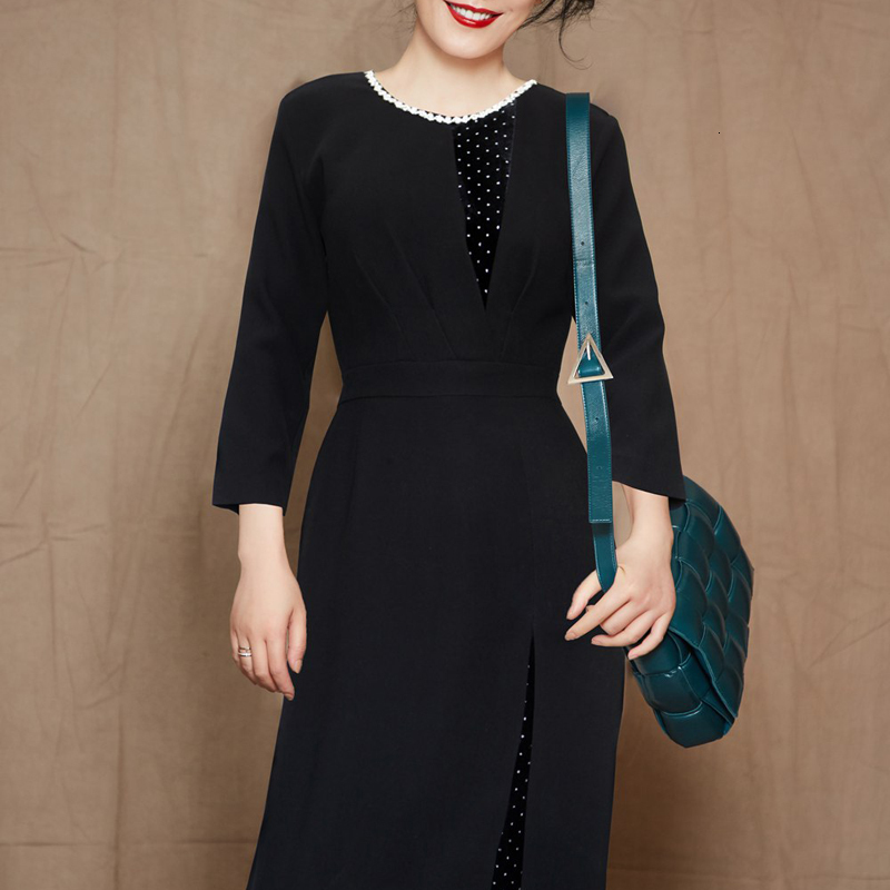 Female Autumn Wear Diamond-studded Sleeves Elegant Long Temper Irregular Self-cultivation Mid-length Black Dress Eivk
Female Autumn Wear Diamond-studded Sleeves Elegant Long Temper Irregular Self-cultivation Mid-length Black Dress Eivk