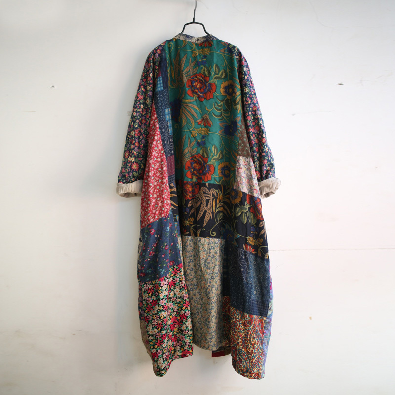 Johnature Women Print Floral Trench Vintage Coats Autumn New Stand Long Sleeve Loose Chinese Style Cotton Linen Trench Coat 201111