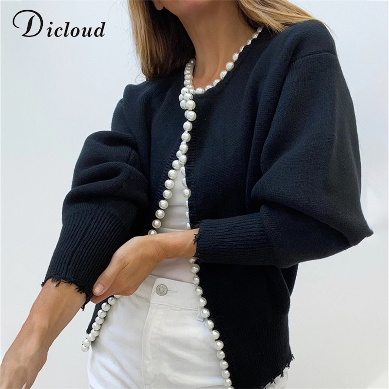 DICLOUD Elegant Pear Buttons Black Cardigans Women Autumn Winter Oversize Long Sleeve Fashion Ladies Knitted Jacket Y201006