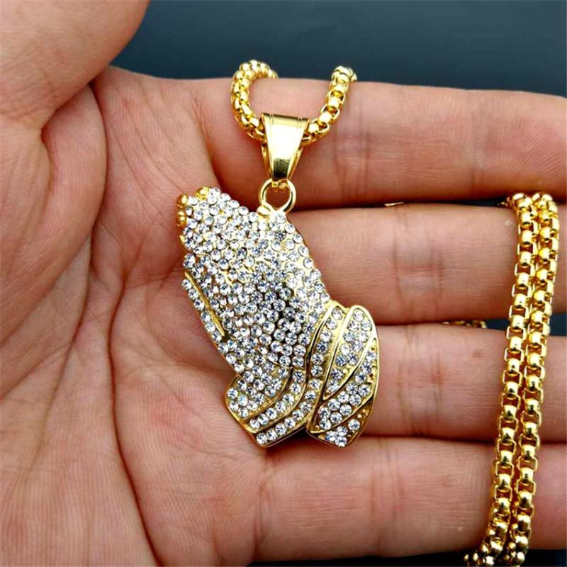 Dropshipping Hip Hop Jewelry For Man Women Gold Color Praying Hands Pendant Iced Out Chain Hiphop Round Necklace Collar 2020
Dropshipping Hip Hop Jewelry For Man Women Gold Color Praying Hands Pendant Iced Out Chain Hiphop Round Necklace Collar 2020
