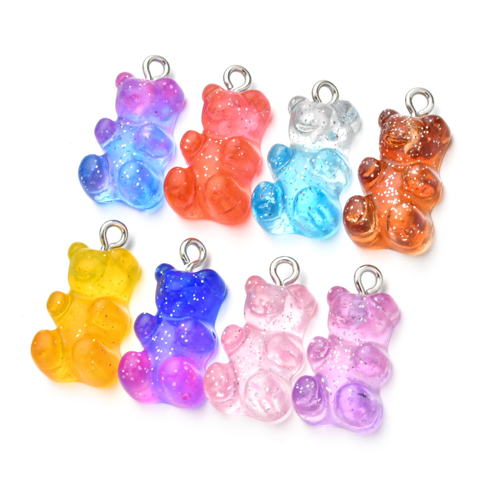 100pcs Cute Gummy Bear Charms Flat Back Resin Necklace Pendant Earring Charms For DIY Decoration 1123mm