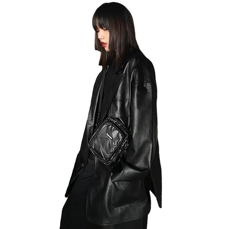 Women Spring Autumn Faux Leather Jackets Female Lapel Loose Casual Coats Vintage Wild Motorcycle PU Leather Outwear L01 201020