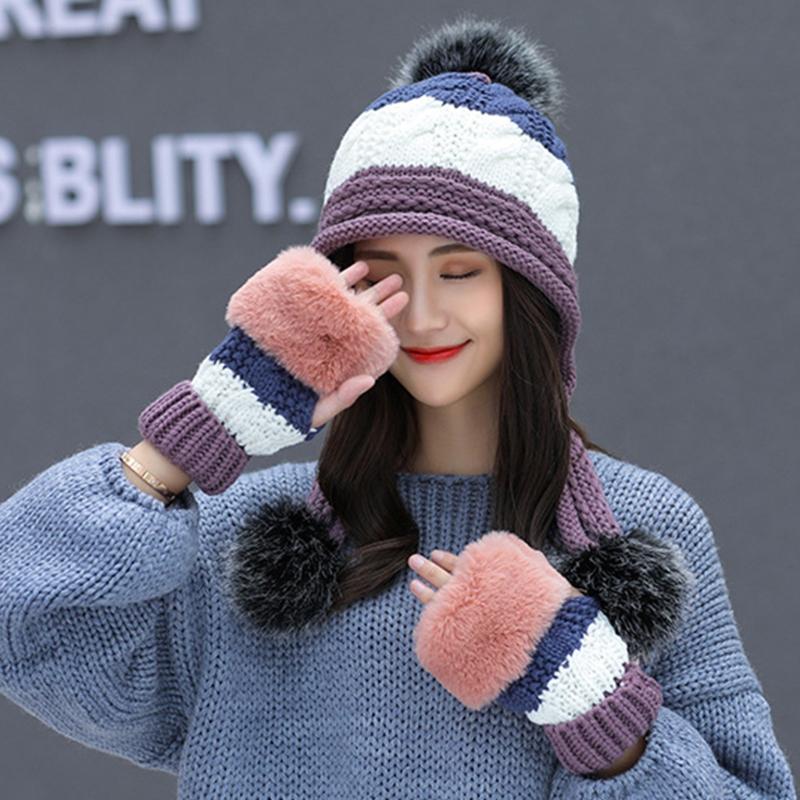 Women Winter 2 Pieces Chunky Knit Beanie Hat with Fingerless Gloves Set Cute Pompom Plush Lined Earflap Cap Contrast Color Wrist
Women Winter 2 Pieces Chunky Knit Beanie Hat with Fingerless Gloves Set Cute Pompom Plush Lined Earflap Cap Contrast Color Wrist