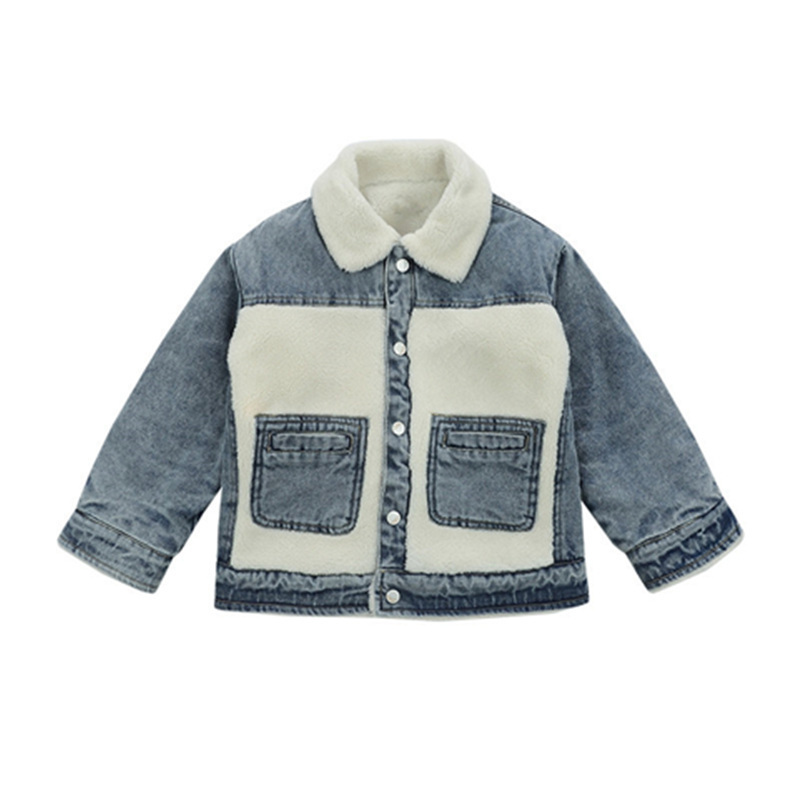 Autumn Winter Children's Wool Cashmere Denim Jacket Coats for Boys Child Warm Denim Jacket Baby Boy Lambwool Coat For Kids 2-9T 201126