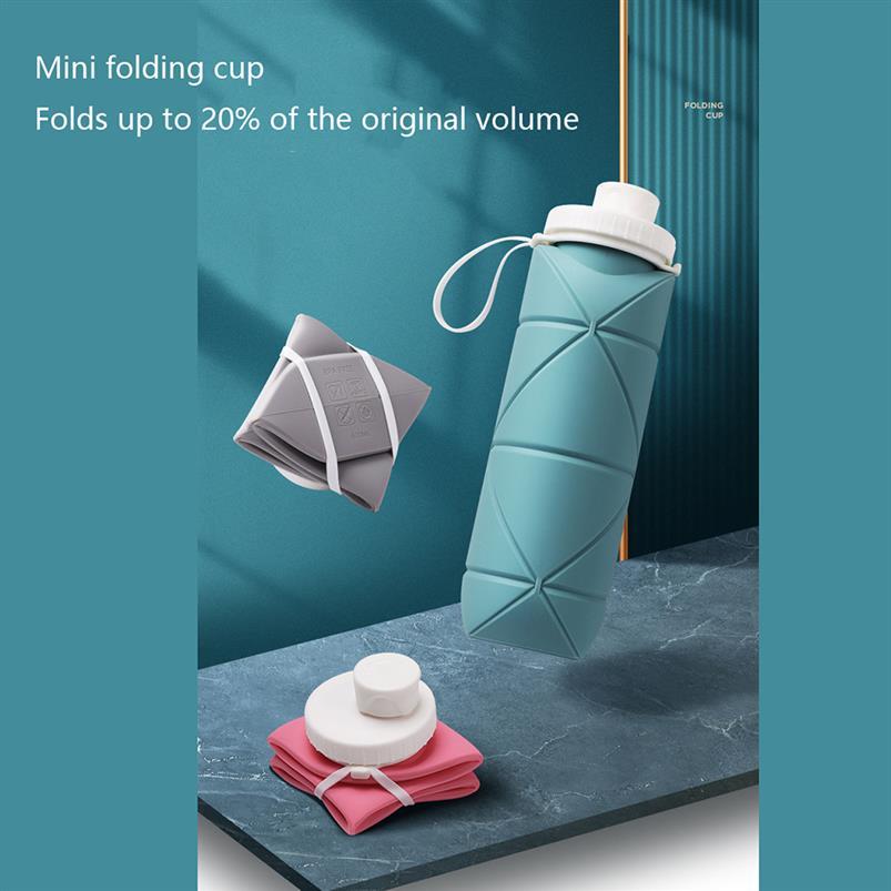 600ML Food Grade Silicone Folding Cup Sports Water Bottles Travel Outdoor riding ride bottle tumbler easy for bring mug