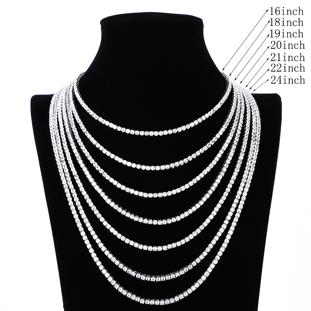 3mm 4mm 5mm Iced Out Tennis Chain 1 Row Zirzon Necklace Hip Hop Bg Jewelry Sier Rose Gold Full Dia CZ Mens Necklaces