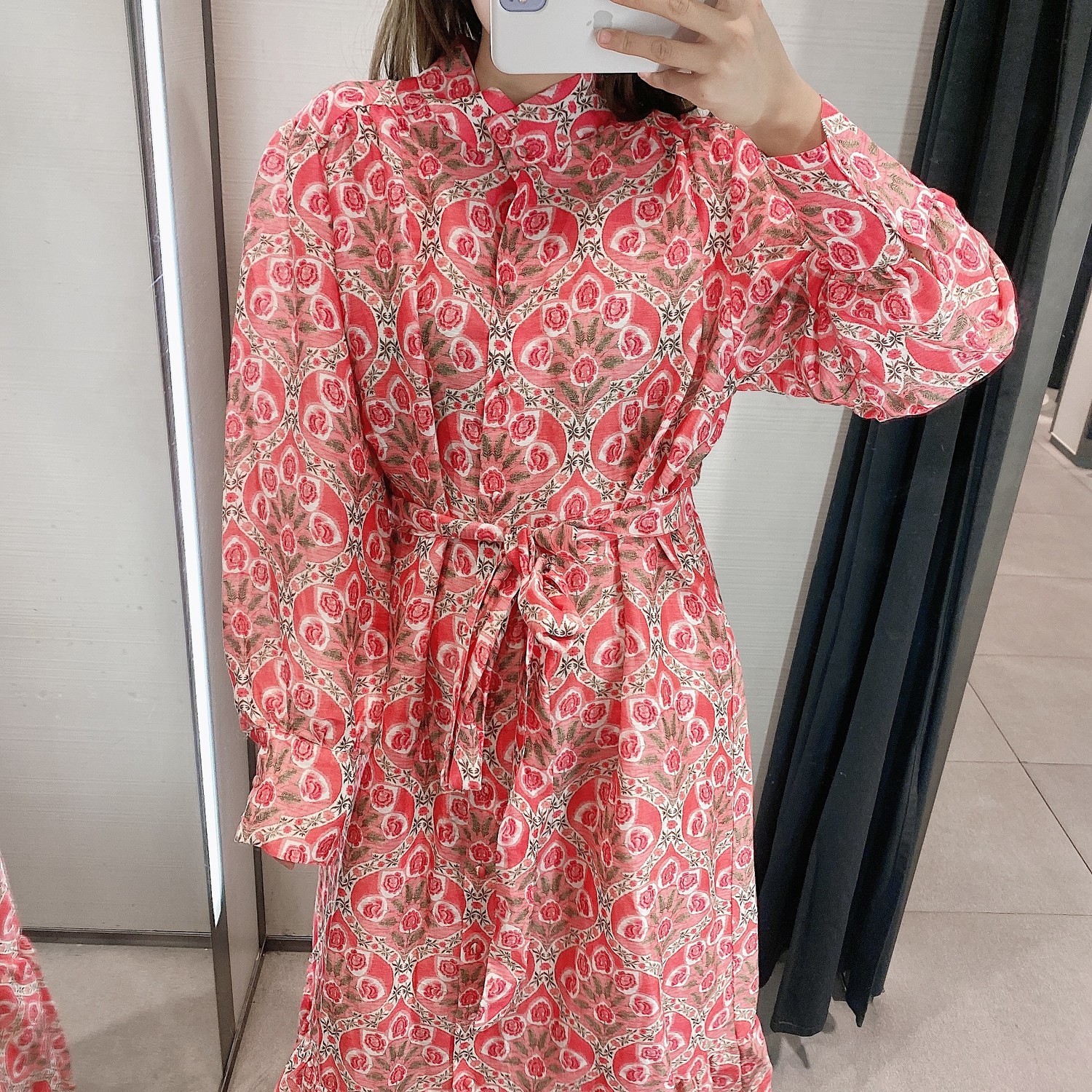 Women Summer Mididress New Fashion with Turndown Collar Floral Long Sleeve Dress Casual Elegant Long Pink Dress Vestidos T200619