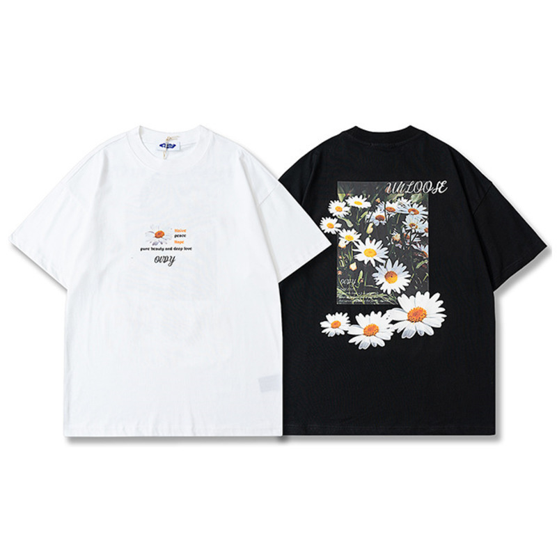 Hip Hop T-shirt Tee Men And Women CP T Shirt Pullover Cotton Streetwear Harajuku Oversized Daisy Print Tops Summer Clothes 220309