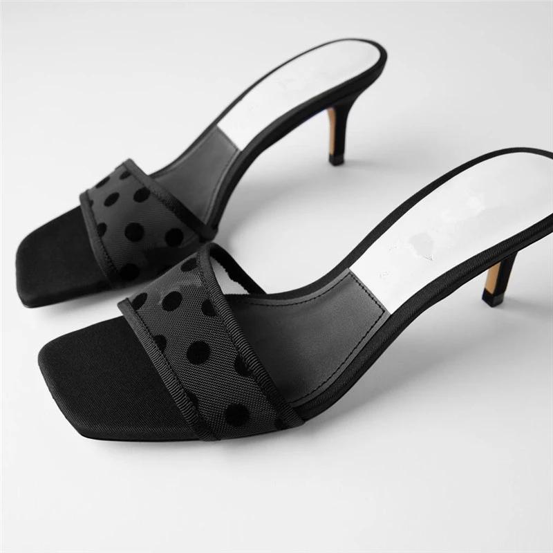 New Summer Sexy Women Med heel Slide Sandals Black Polka Dot Air mesh Female Slippers Outside
New Summer Sexy Women Med heel Slide Sandals Black Polka Dot Air mesh Female Slippers Outside