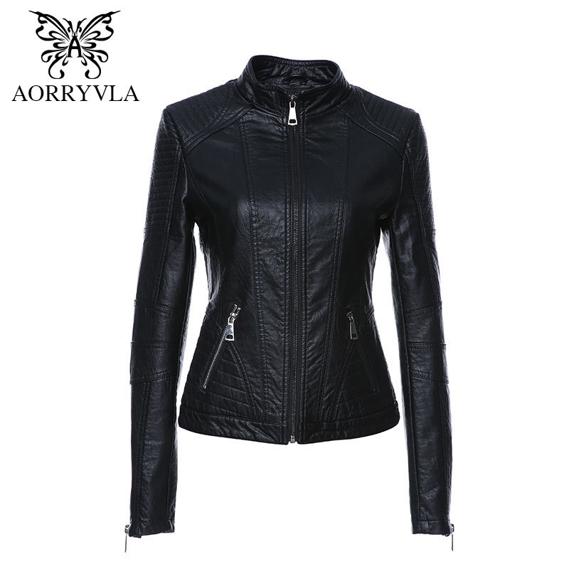 Fashion Women Leather Jacket Vintage Women's PU Leather Jacket Mandarin Collar Slim Female Black Faux Leather Outwear 201020
