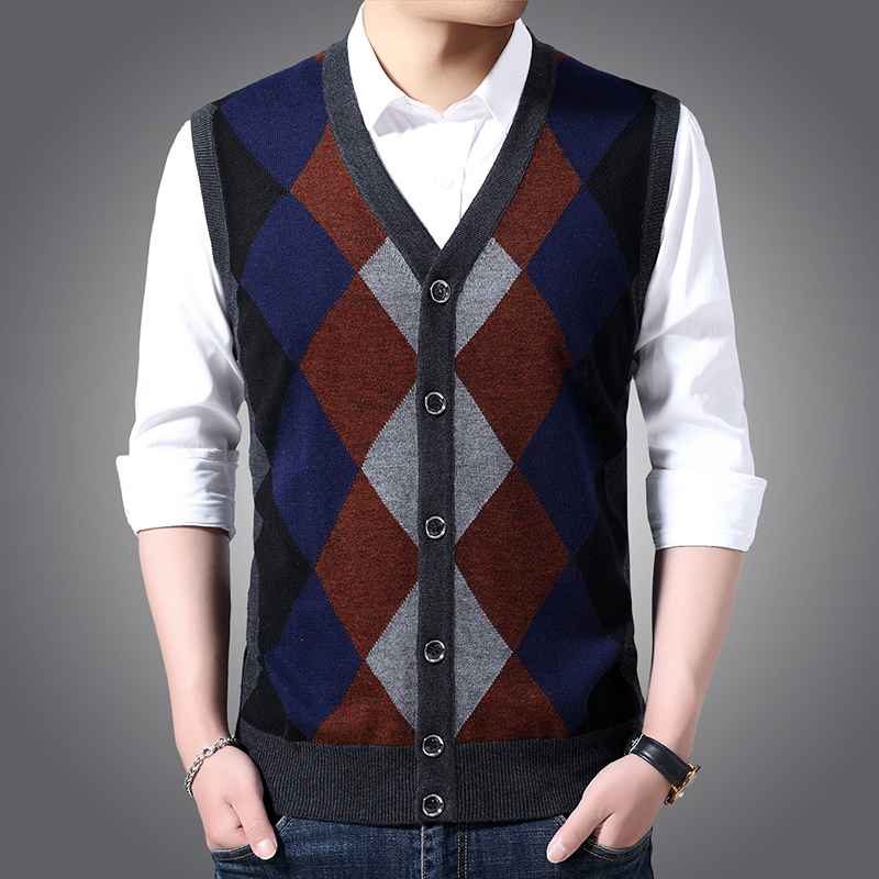 6% Wool Fashion Sleeveless Sweater Men Pullovers Cardigan Jumpers Knitwear Vest Winter V Neck Slim Fit Casual Clothing Male 201125