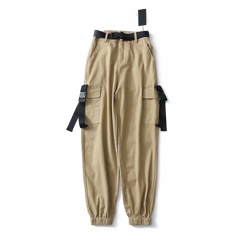Spring Women BLACK Army Cargo Pants Unisex Hip Hop Sashes Trousers BF Harajuku Joggers High waist overalls loose casual Pants 201113
